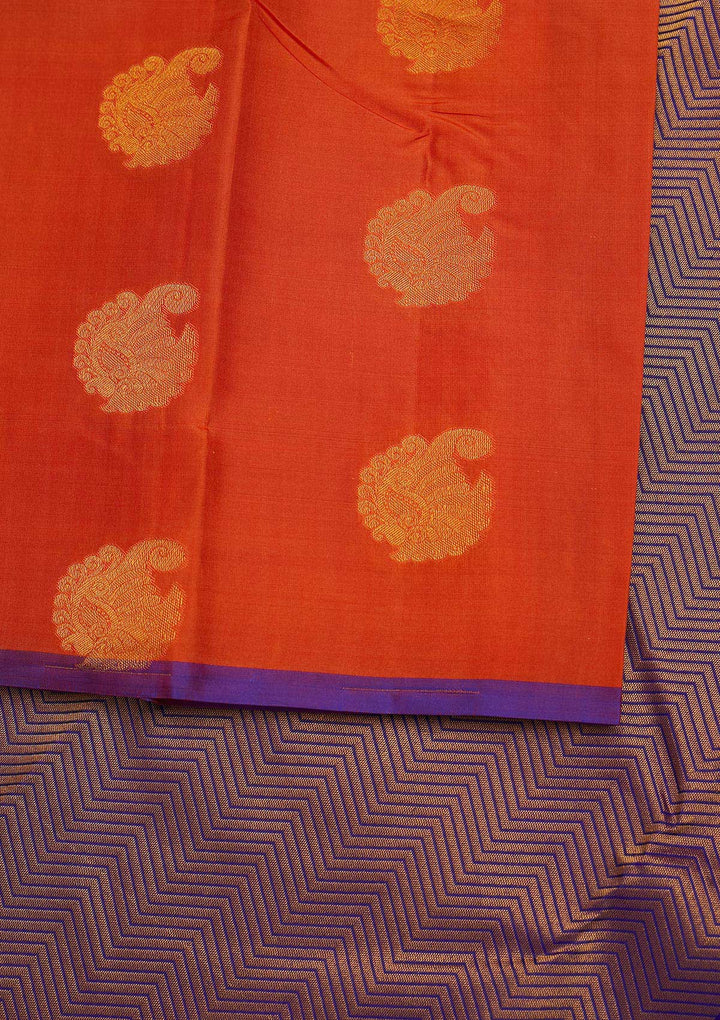 Orange Zariwork Pure Silk Designer Saree - Koskii