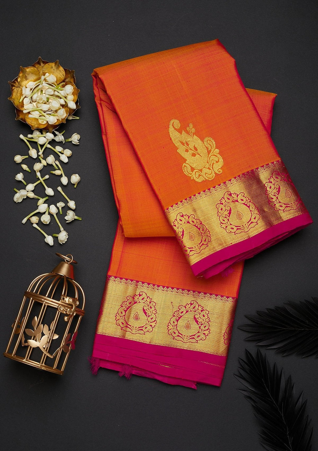 Orange Zariwork Pure Silk Designer Saree - Koskii