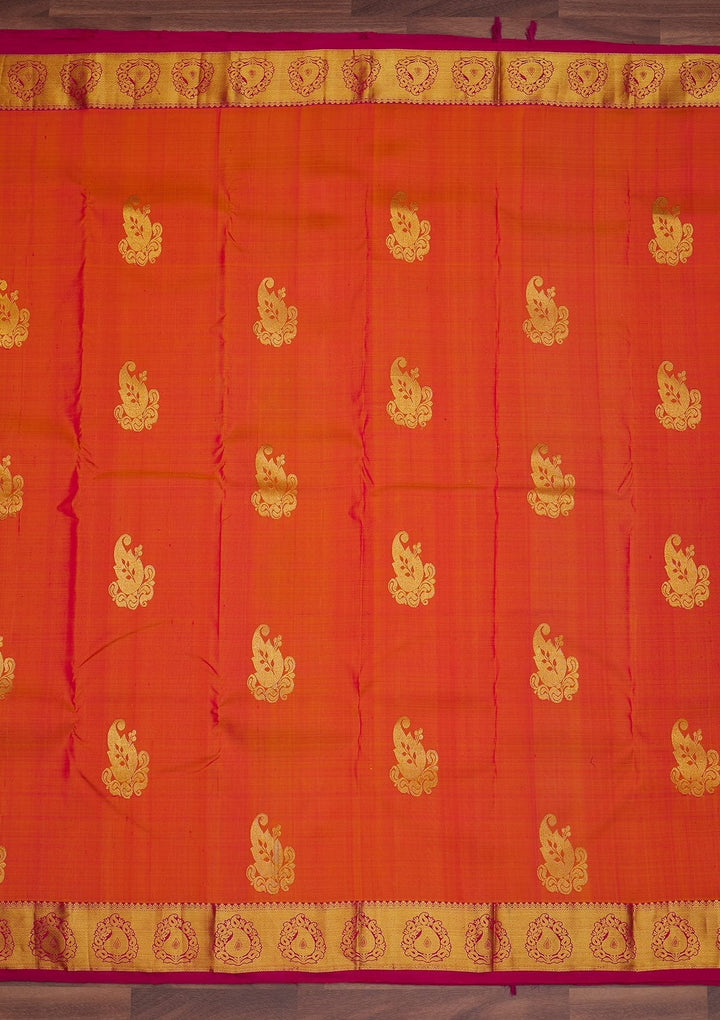 Orange Zariwork Pure Silk Designer Saree - Koskii
