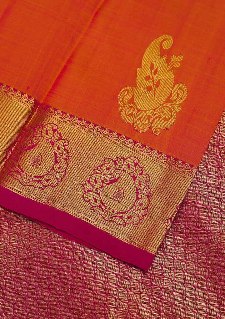 Orange Zariwork Pure Silk Designer Saree - Koskii