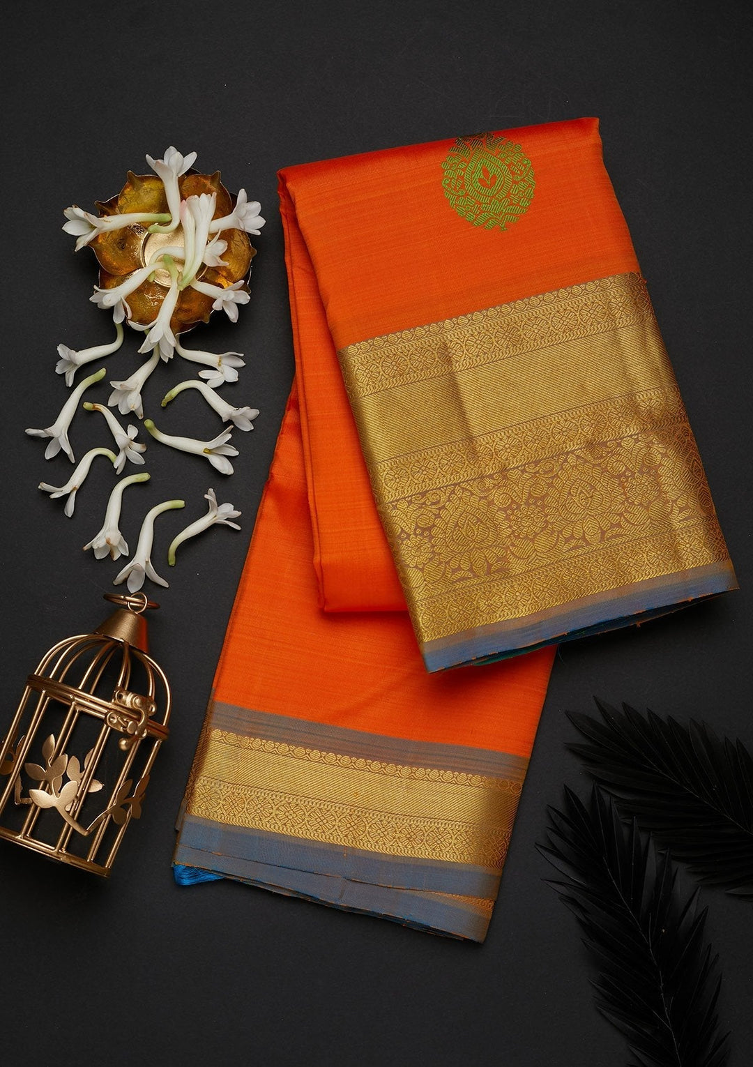Orange Zariwork Pure Silk Designer Saree - Koskii