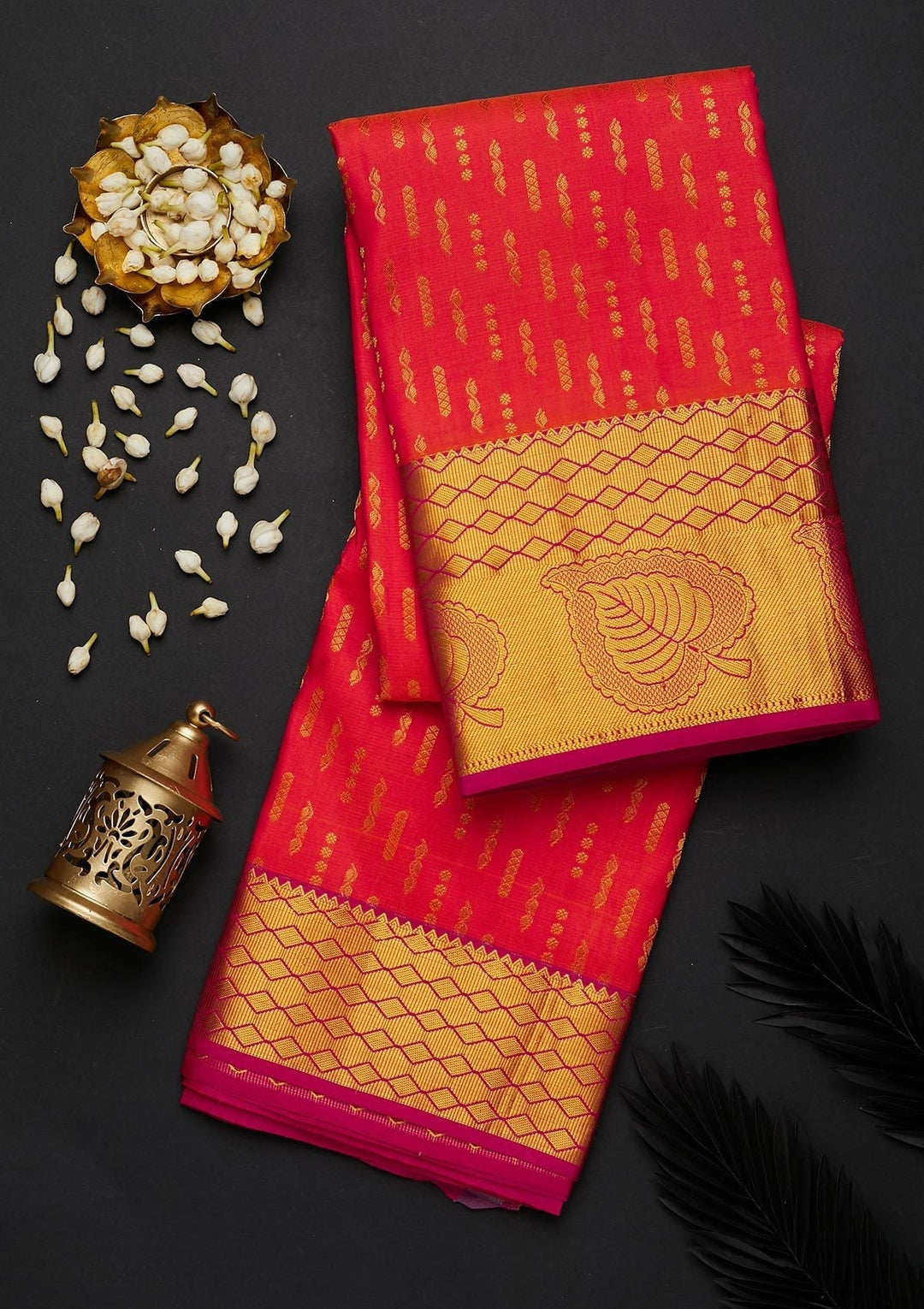 Orange Zariwork Pure Silk Designer Saree - Koskii