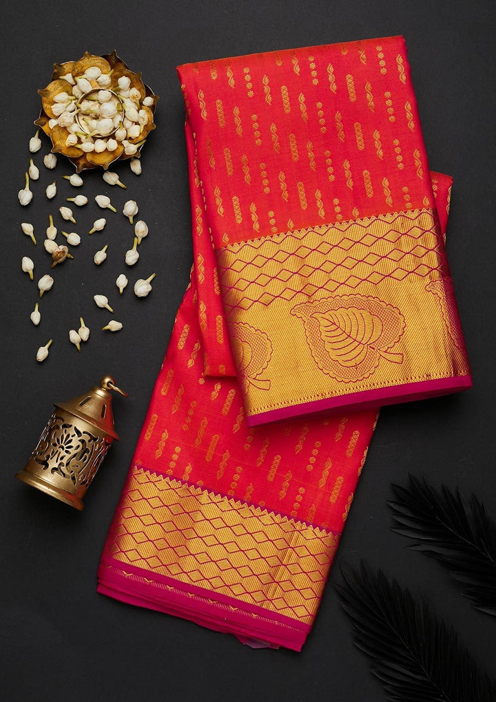 Orange Zariwork Pure Silk Designer Saree - Koskii