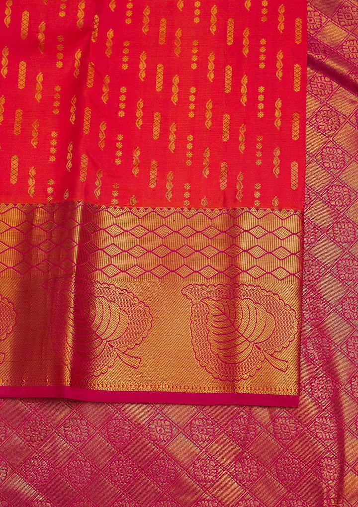 Orange Zariwork Pure Silk Designer Saree - Koskii
