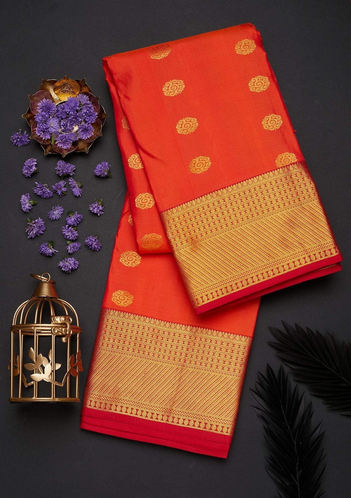 Orange Zariwork Pure Silk Designer Saree - Koskii