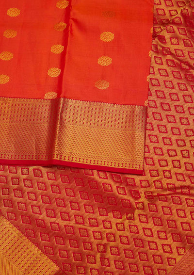 Orange Zariwork Pure Silk Designer Saree - Koskii