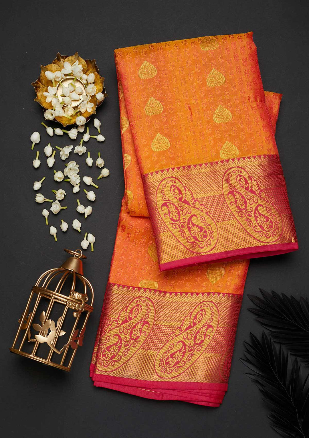 Orange Zariwork Pure Silk Designer Saree - Koskii
