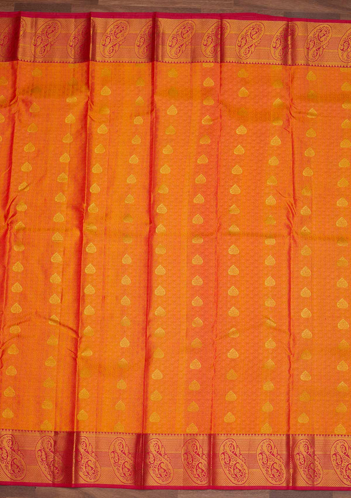 Orange Zariwork Pure Silk Designer Saree - Koskii