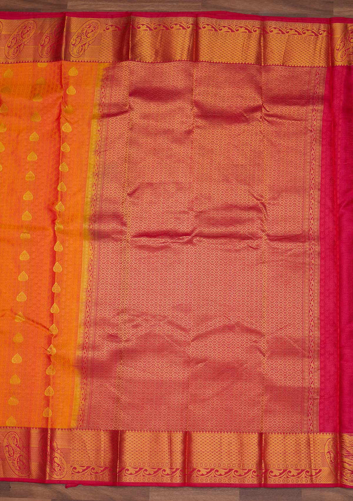 Orange Zariwork Pure Silk Designer Saree - Koskii