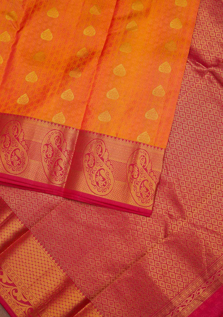 Orange Zariwork Pure Silk Designer Saree - Koskii
