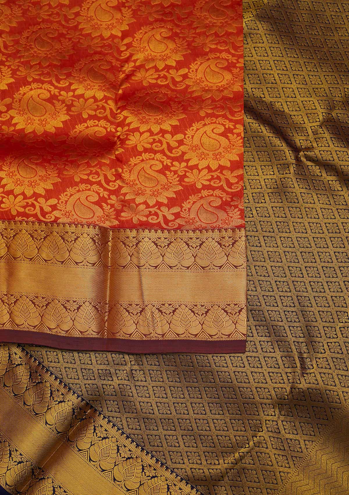 Orange Zariwork Pure Silk Designer Saree - Koskii