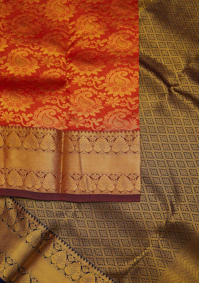 Orange Zariwork Pure Silk Designer Saree - Koskii