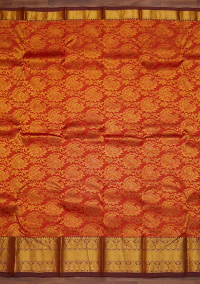 Orange Zariwork Pure Silk Designer Saree - Koskii