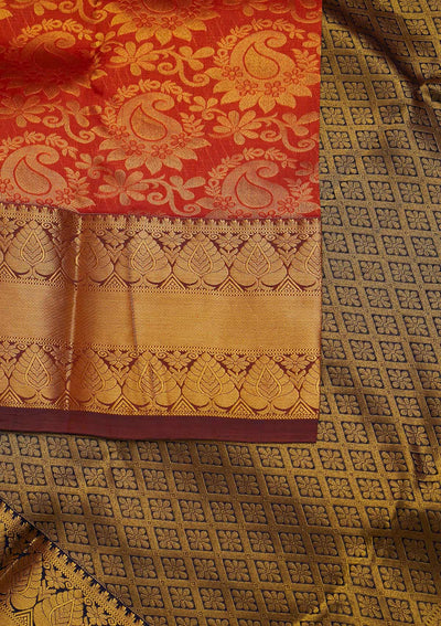 Orange Zariwork Pure Silk Designer Saree - Koskii
