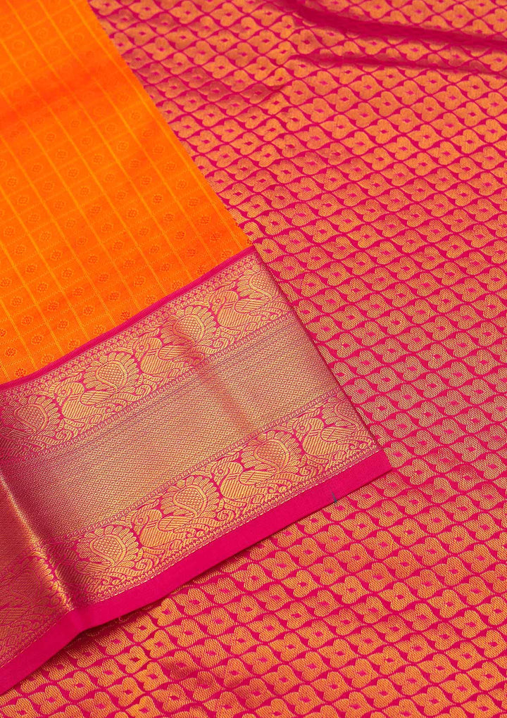 Orange Zariwork Pure Silk Saree - Koskii