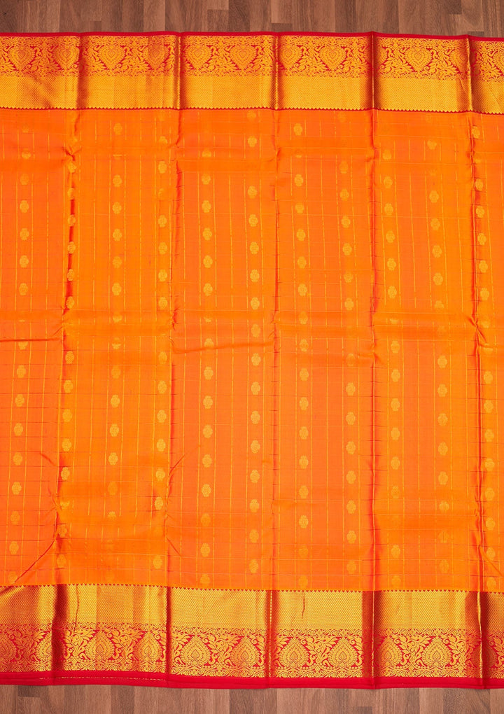 Orange Zariwork Pure Silk Saree - Koskii