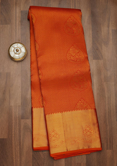 Orange Zariwork Pure Silk Saree-Koskii