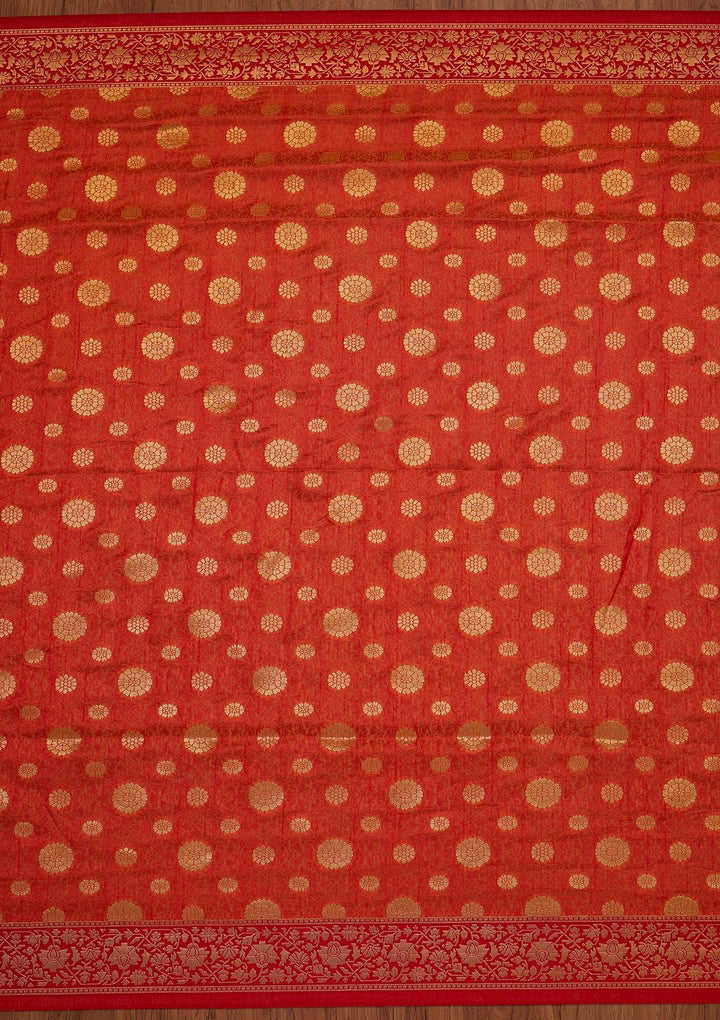 Orange Zariwork Raw Silk Designer Saree - koskii