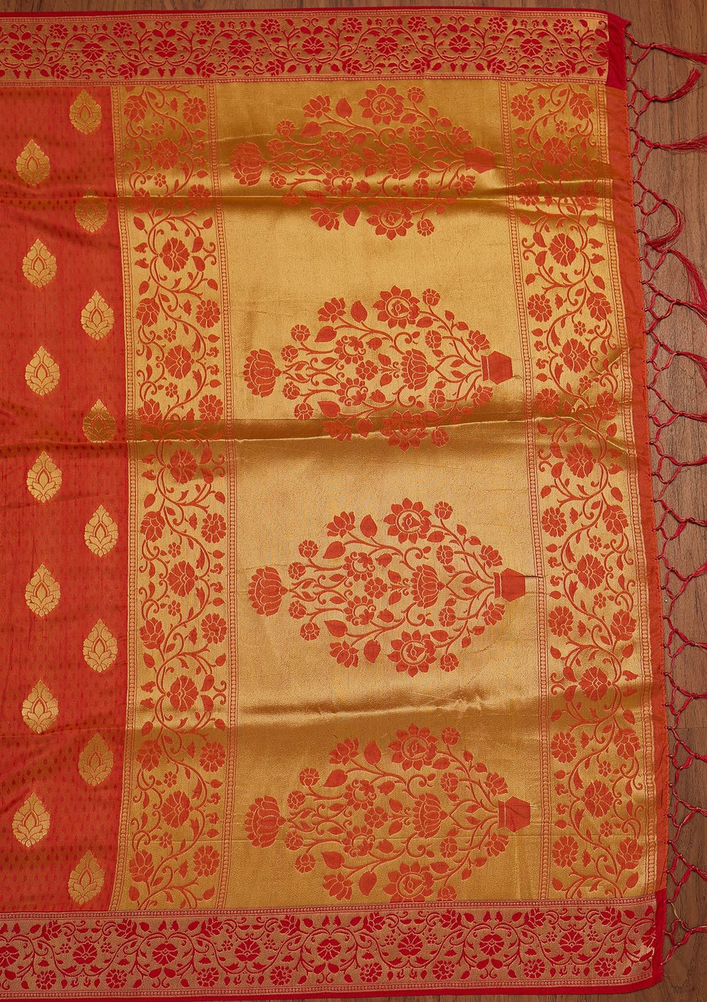 Orange Zariwork Raw Silk Designer Saree - koskii
