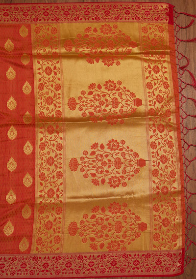 Orange Zariwork Raw Silk Designer Saree - koskii