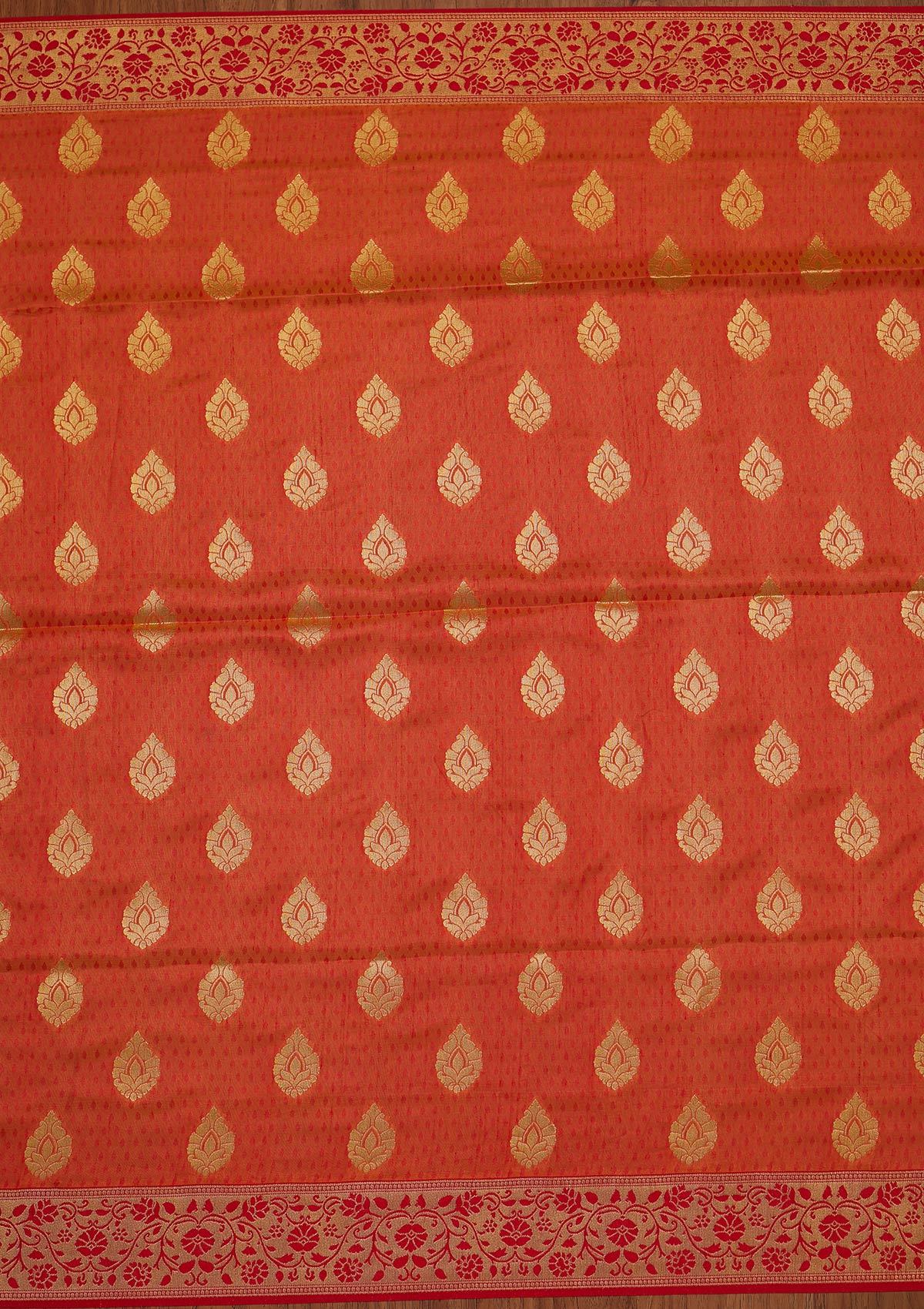 Orange Zariwork Raw Silk Designer Saree - koskii