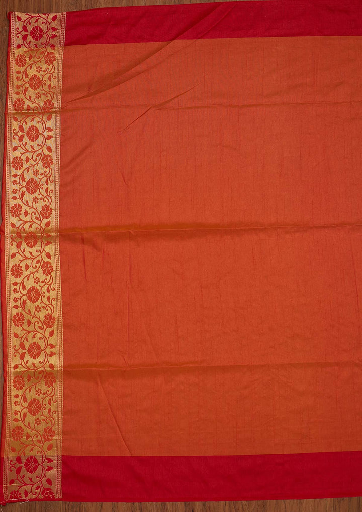 Orange Zariwork Raw Silk Designer Saree - koskii