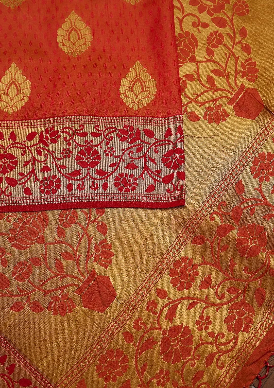 Orange Zariwork Raw Silk Designer Saree - koskii