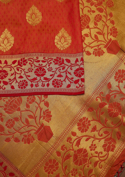 Orange Zariwork Raw Silk Designer Saree - koskii