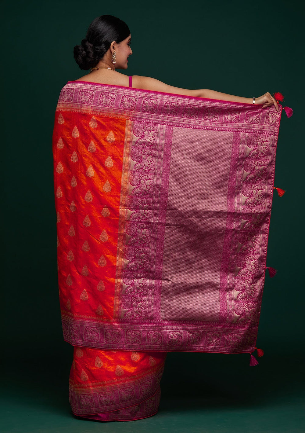 Orange Zariwork Raw Silk Designer Saree - Koskii