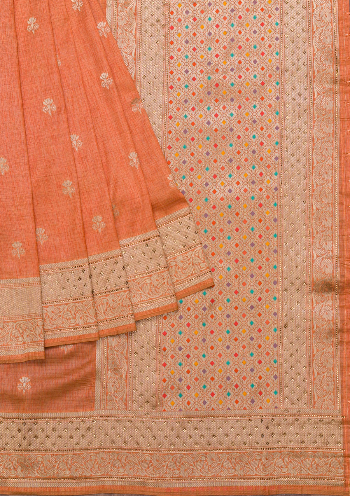 Orange Zariwork Raw Silk Saree-Koskii