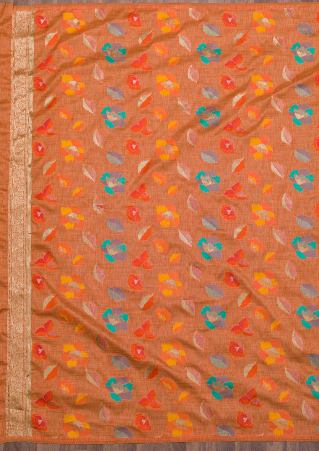 Orange Zariwork Raw Silk Saree-Koskii