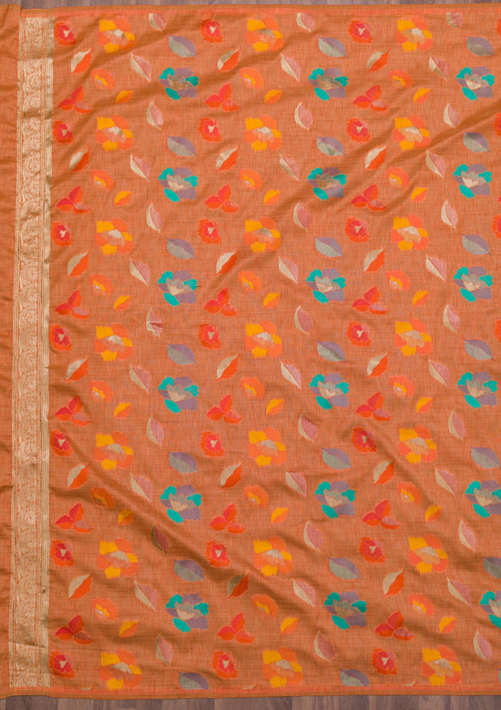 Orange Zariwork Raw Silk Saree-Koskii