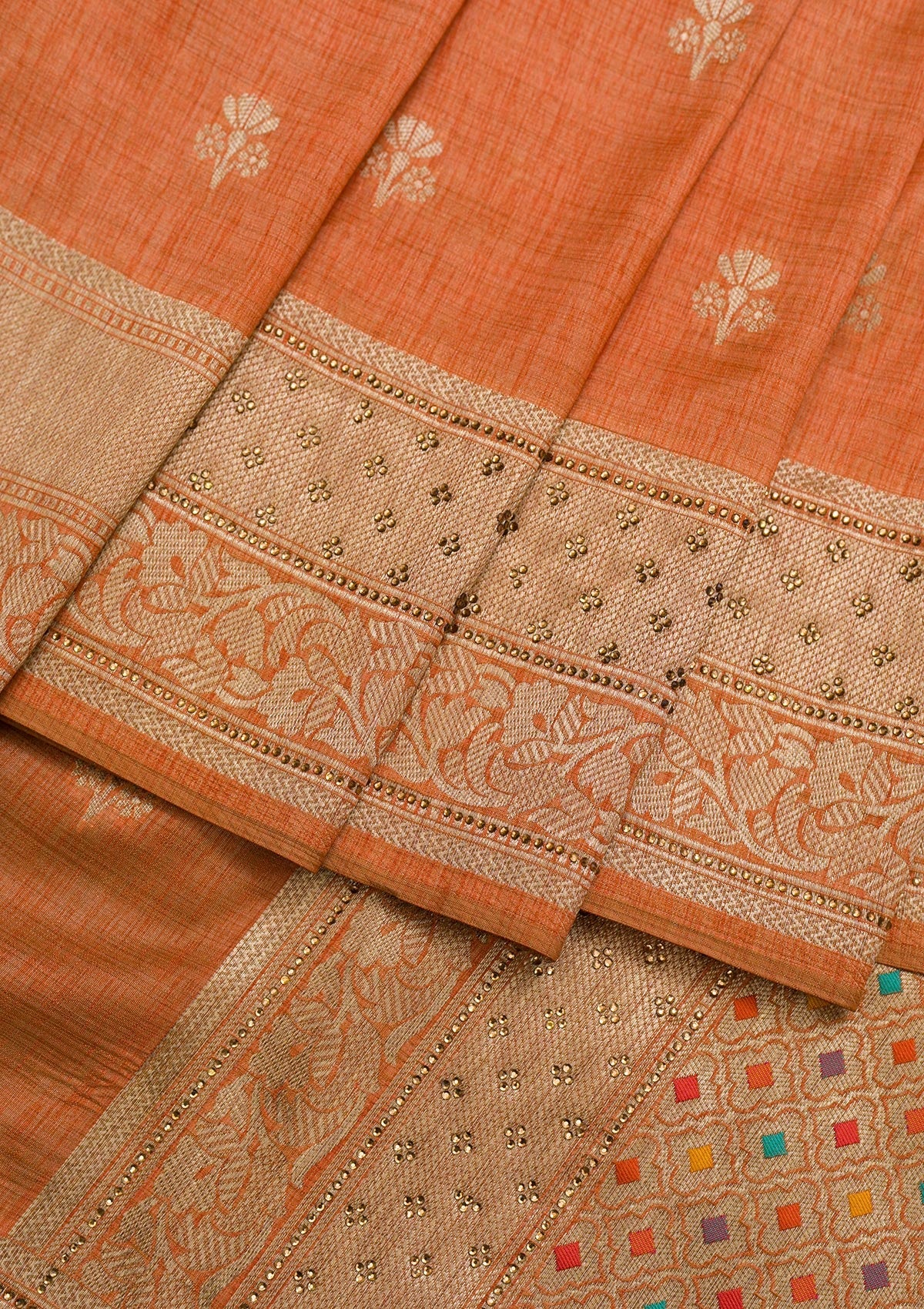 Orange Zariwork Raw Silk Saree-Koskii