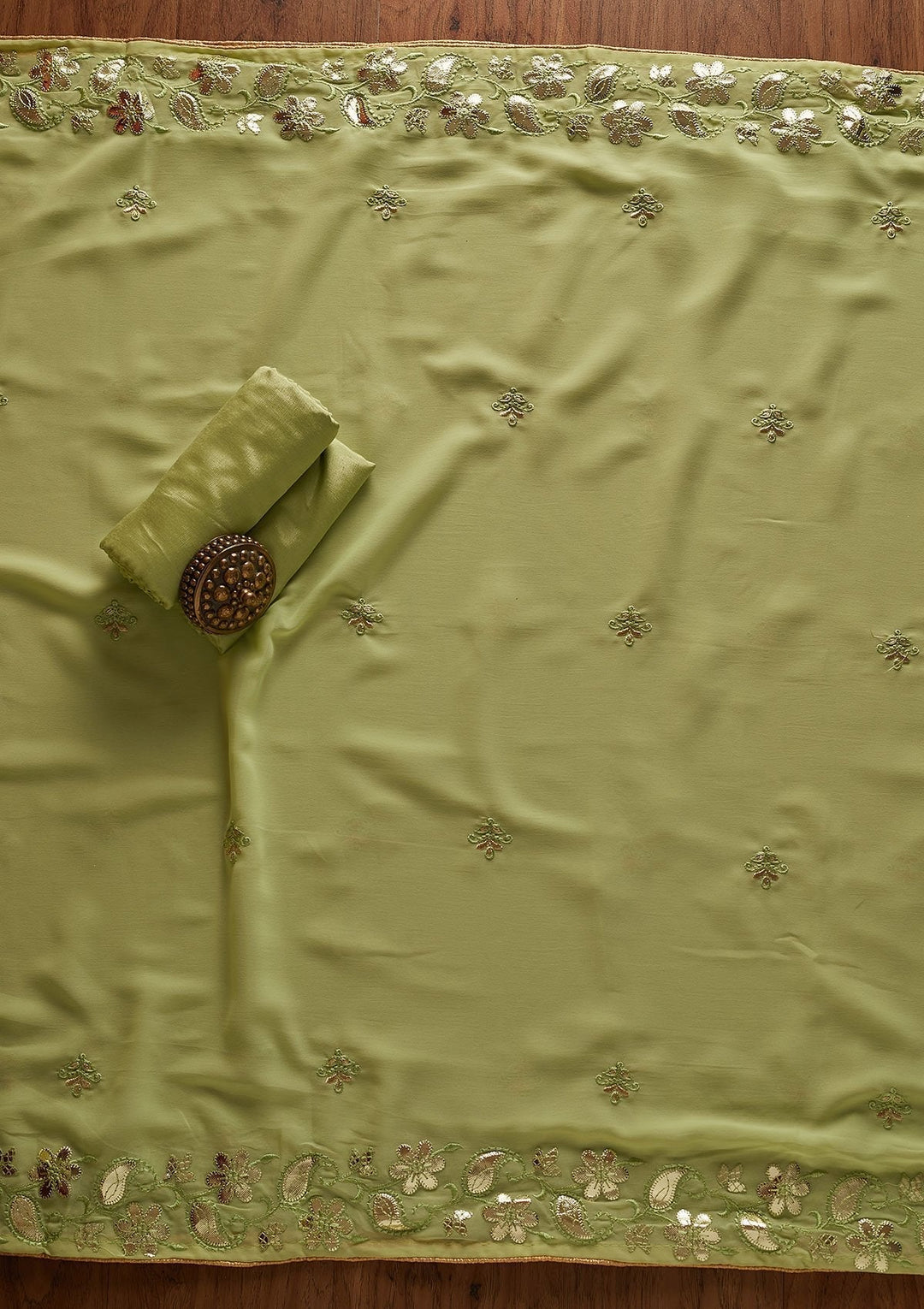 Parrot Green Gotapatti Georgette Designer Unstitched Salwar Suit - koskii