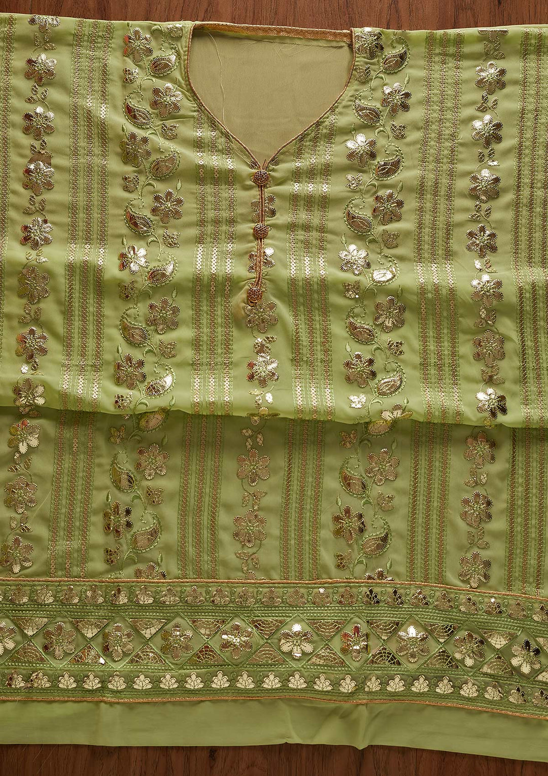 Parrot Green Gotapatti Georgette Designer Unstitched Salwar Suit - koskii