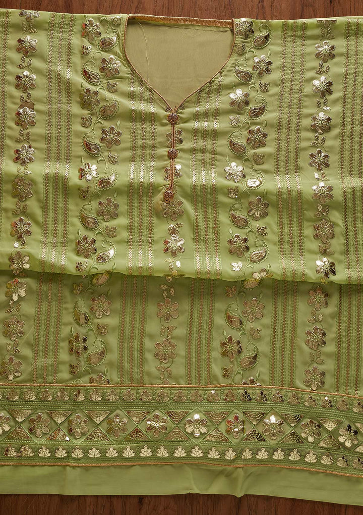 Parrot Green Gotapatti Georgette Designer Unstitched Salwar Suit - koskii