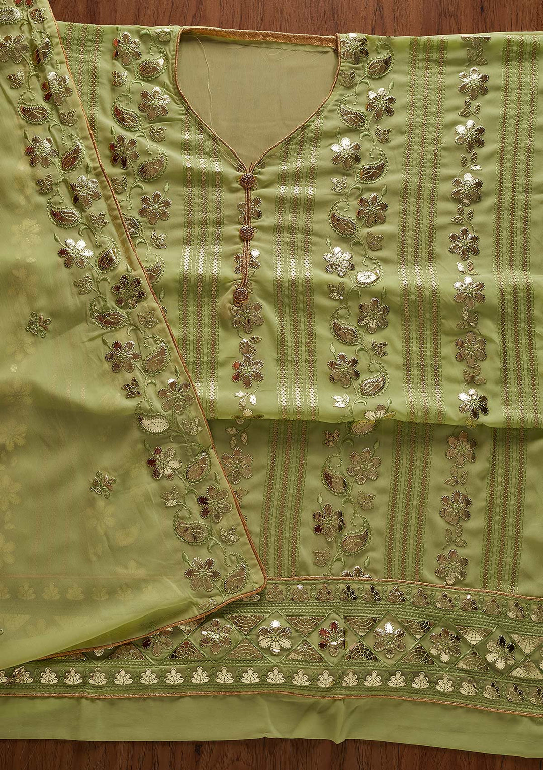 Parrot Green Gotapatti Georgette Designer Unstitched Salwar Suit - koskii