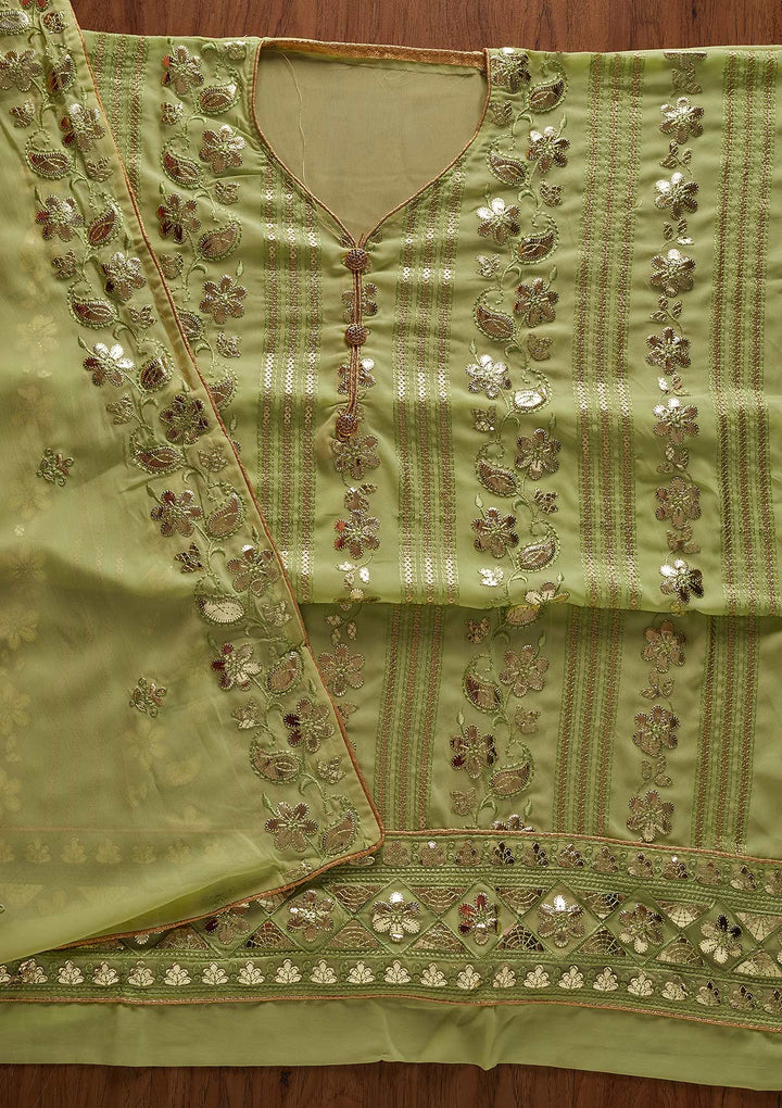 Parrot Green Gotapatti Georgette Designer Unstitched Salwar Suit - koskii