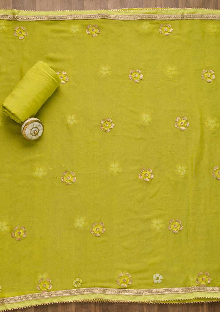 Parrot Green Gotapatti Georgette Unstitched Salwar Suit-Koskii