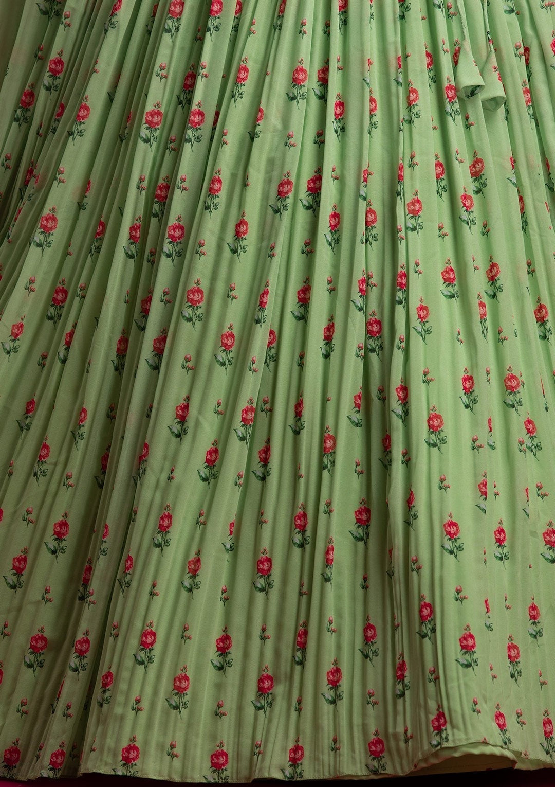 Parrot Green Mirrorwork Georgette Designer Lehenga - koskii