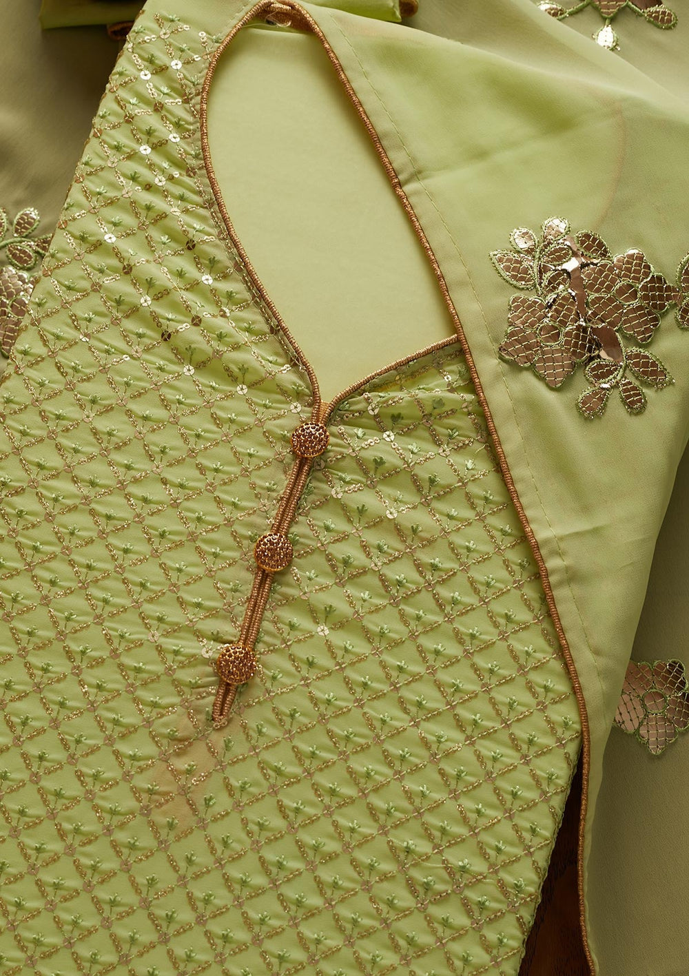 Parrot Green Sequins Georgette Designer Unstitched Salwar Suit - koskii