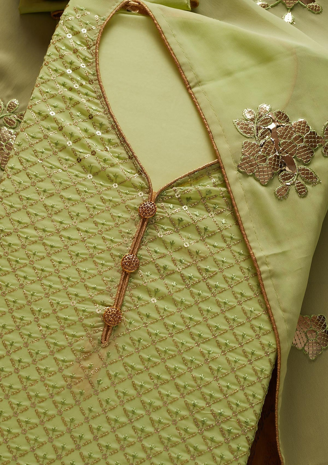 Parrot Green Sequins Georgette Designer Unstitched Salwar Suit - koskii