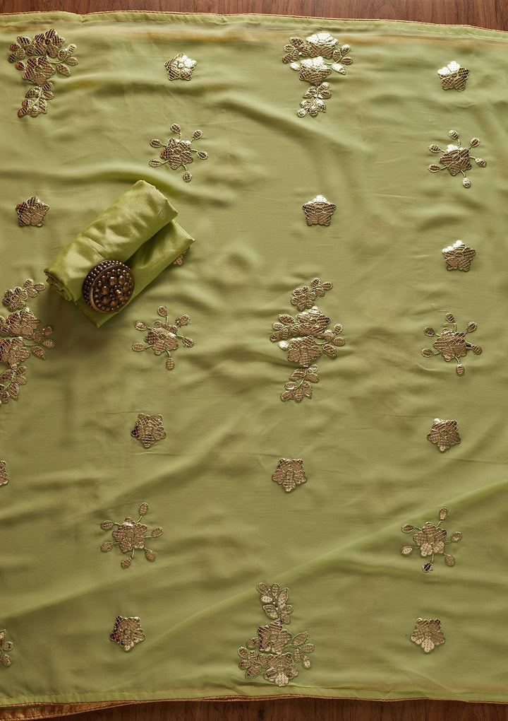 Parrot Green Sequins Georgette Designer Unstitched Salwar Suit - koskii