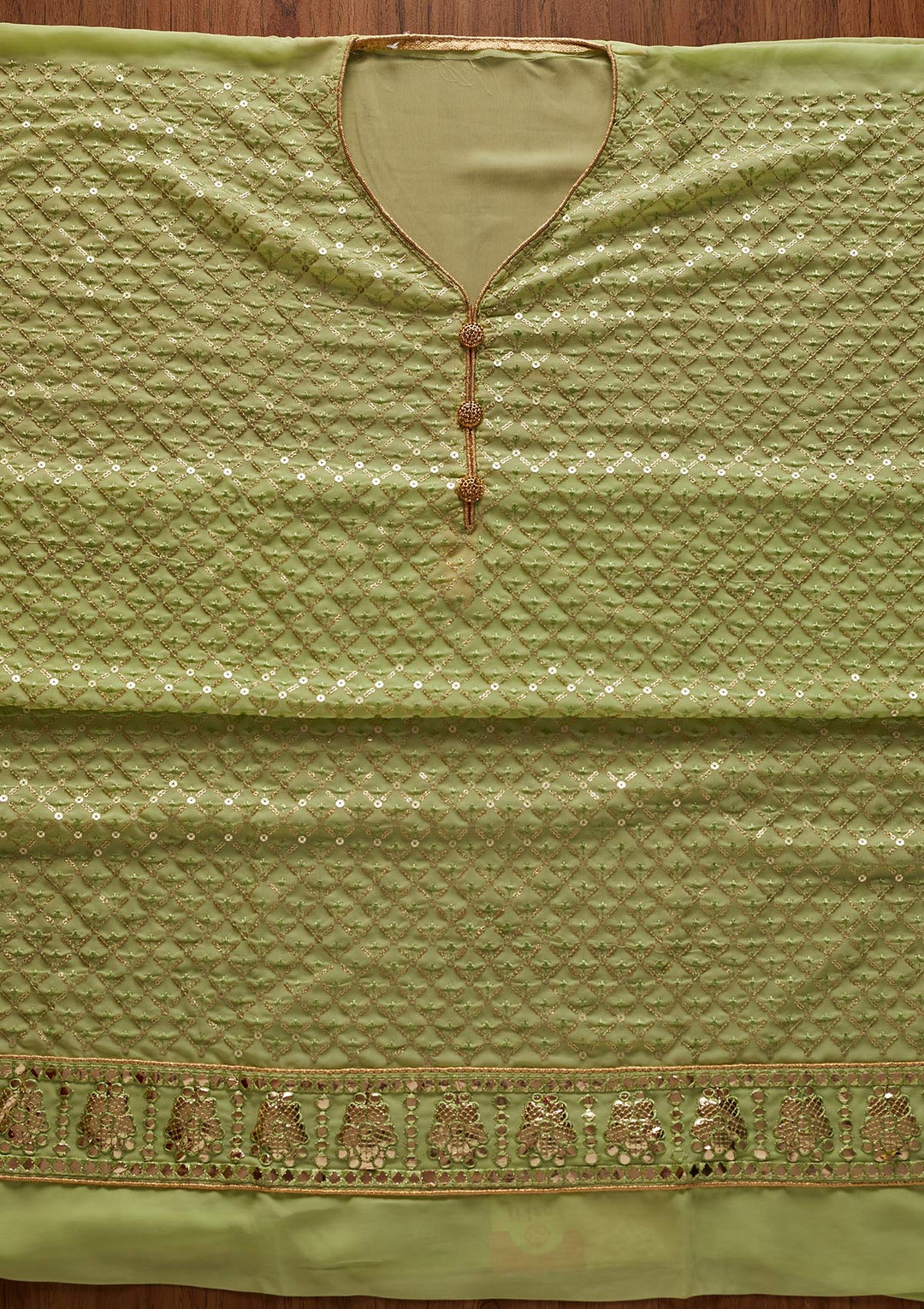 Parrot Green Sequins Georgette Designer Unstitched Salwar Suit - koskii