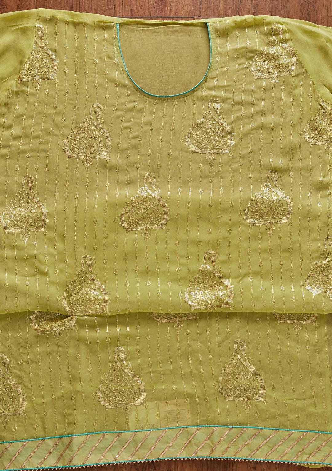 Parrot Green Sequins Georgette Designer Unstitched Salwar Suit - koskii