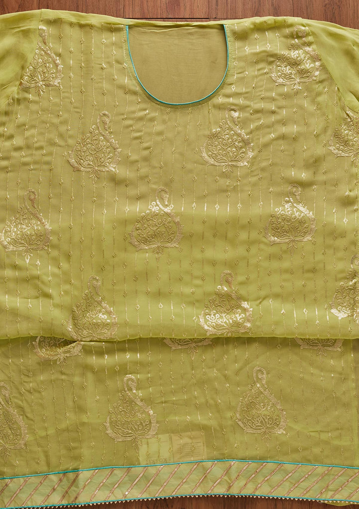 Parrot Green Sequins Georgette Designer Unstitched Salwar Suit - koskii