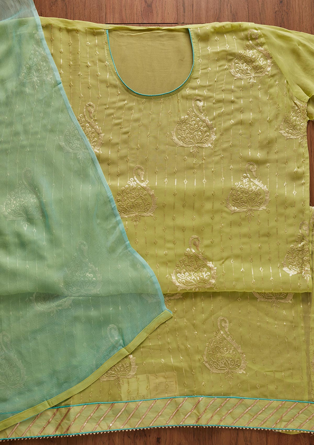 Parrot Green Sequins Georgette Designer Unstitched Salwar Suit - koskii