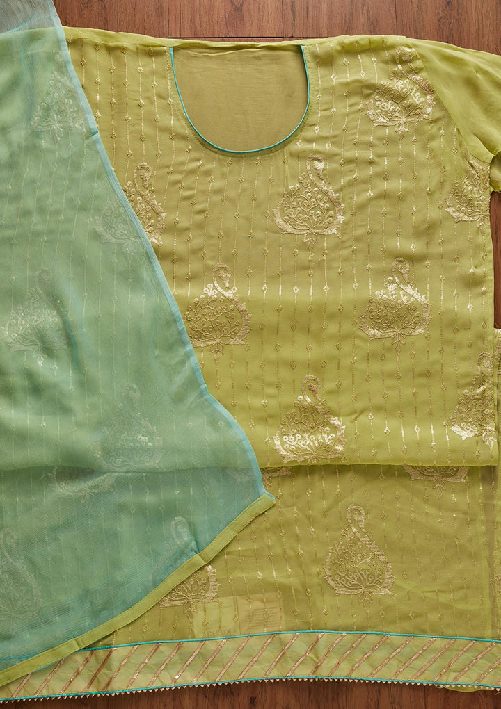 Parrot Green Sequins Georgette Designer Unstitched Salwar Suit - koskii