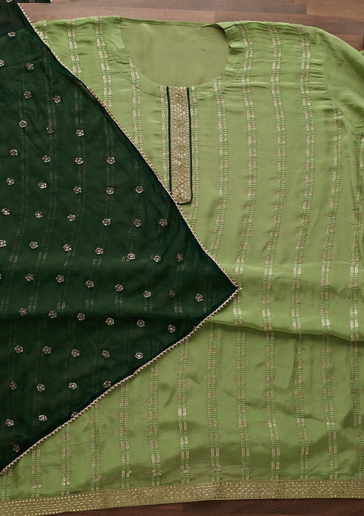 Parrot Green Sequins Georgette Designer Unstitched Salwar Suit - Koskii