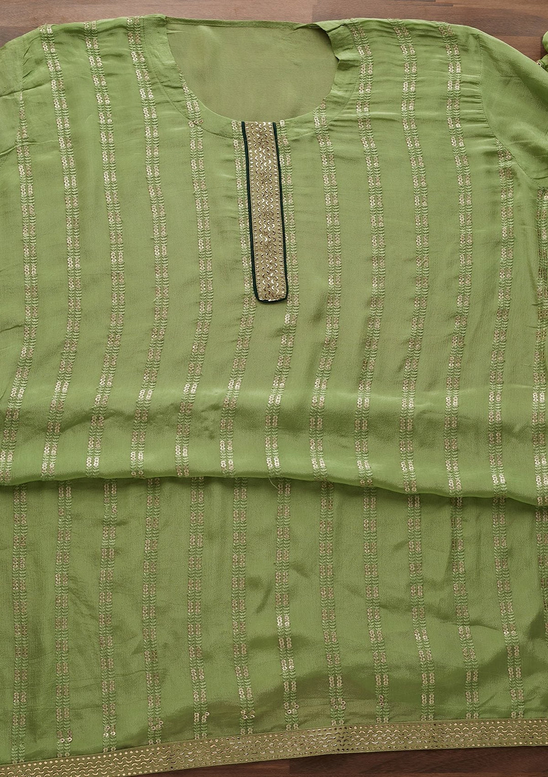 Parrot Green Sequins Georgette Designer Unstitched Salwar Suit - Koskii